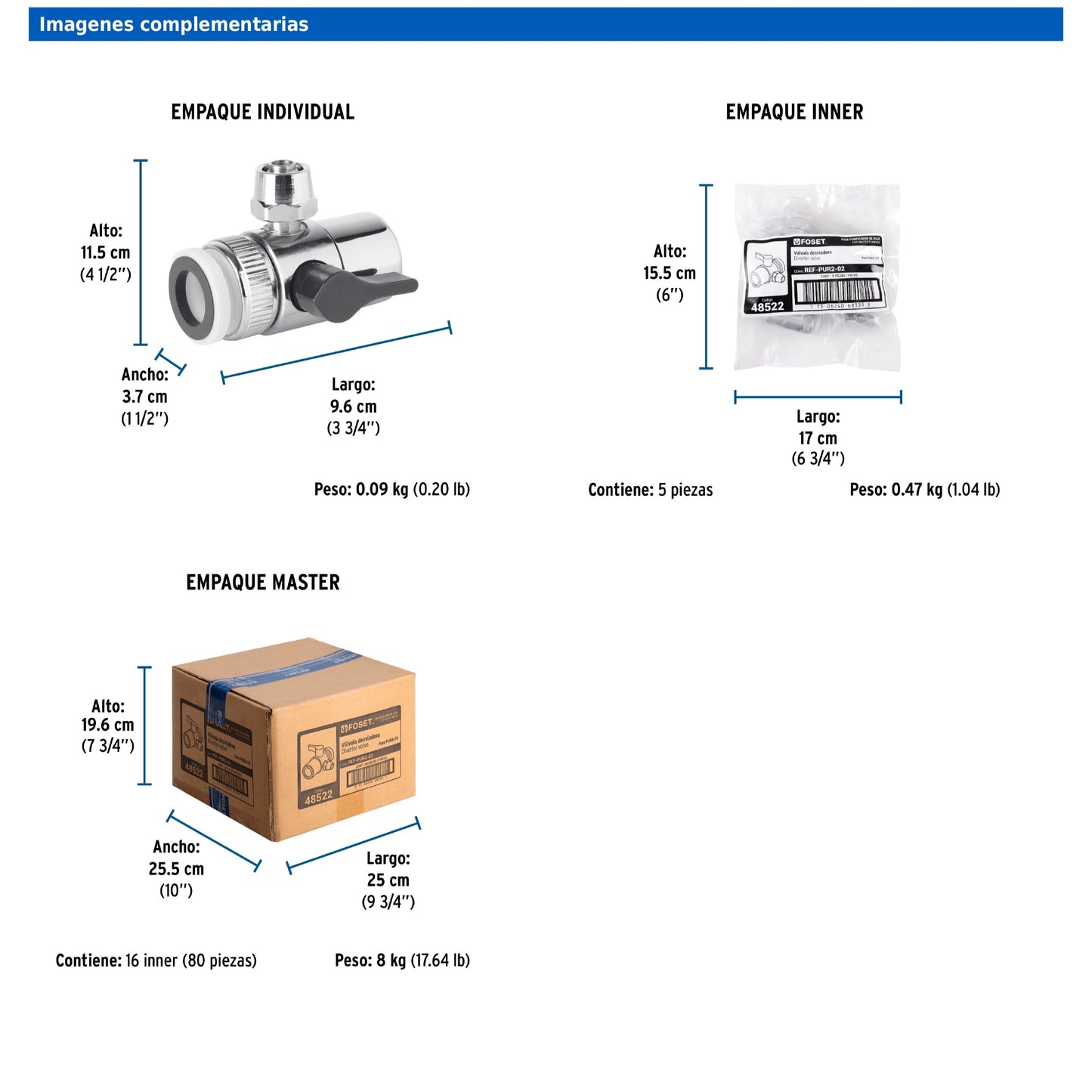 Válvula desviadora para filtro sobre tarja con cuerpo de latón