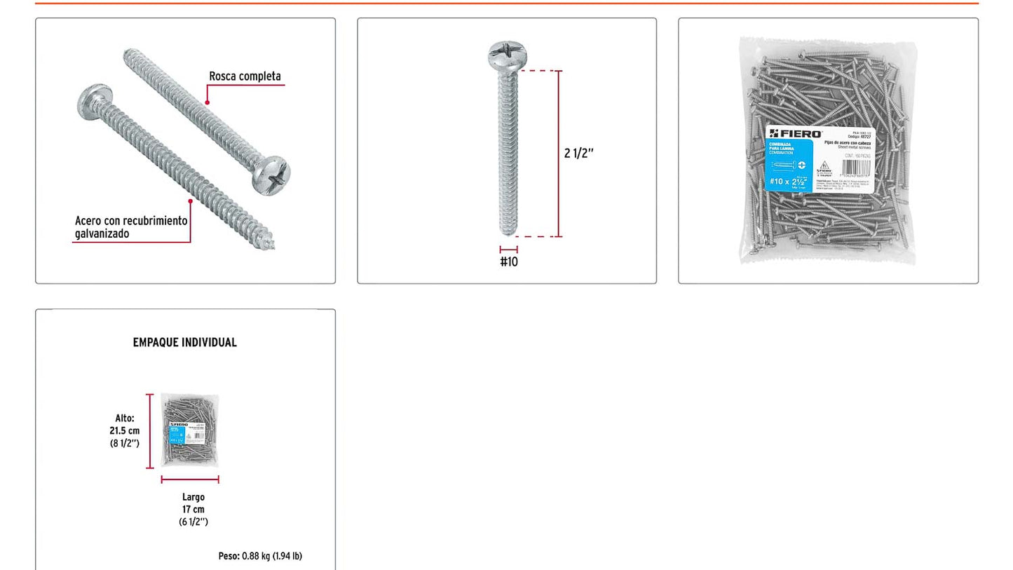 Tornillo gypsum para lamina 10 x 2-1/2 pulg