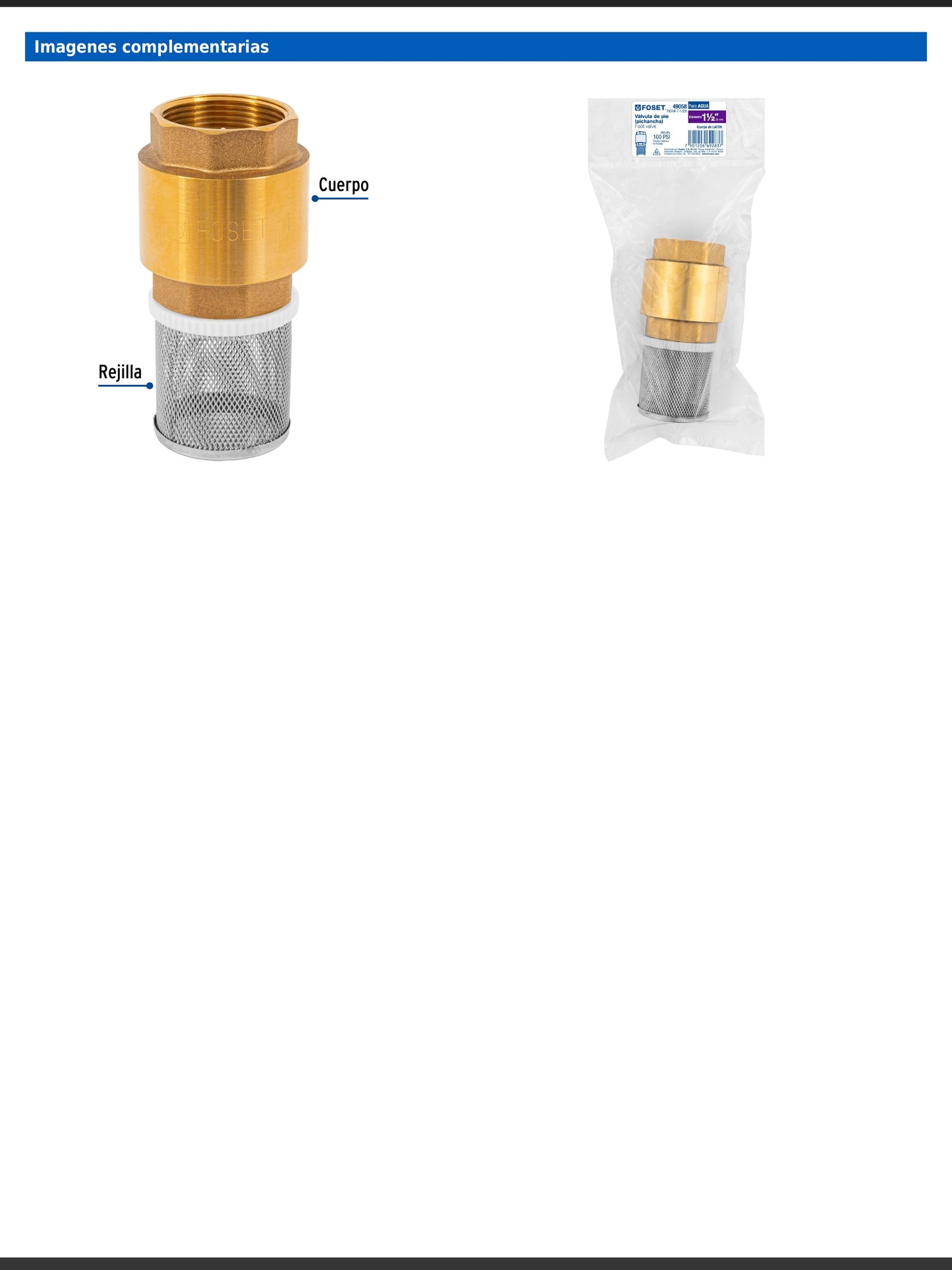 Pichancha de latón con rejilla de acero inoxidable de 1 1/2 pulgadas para bombas de agua