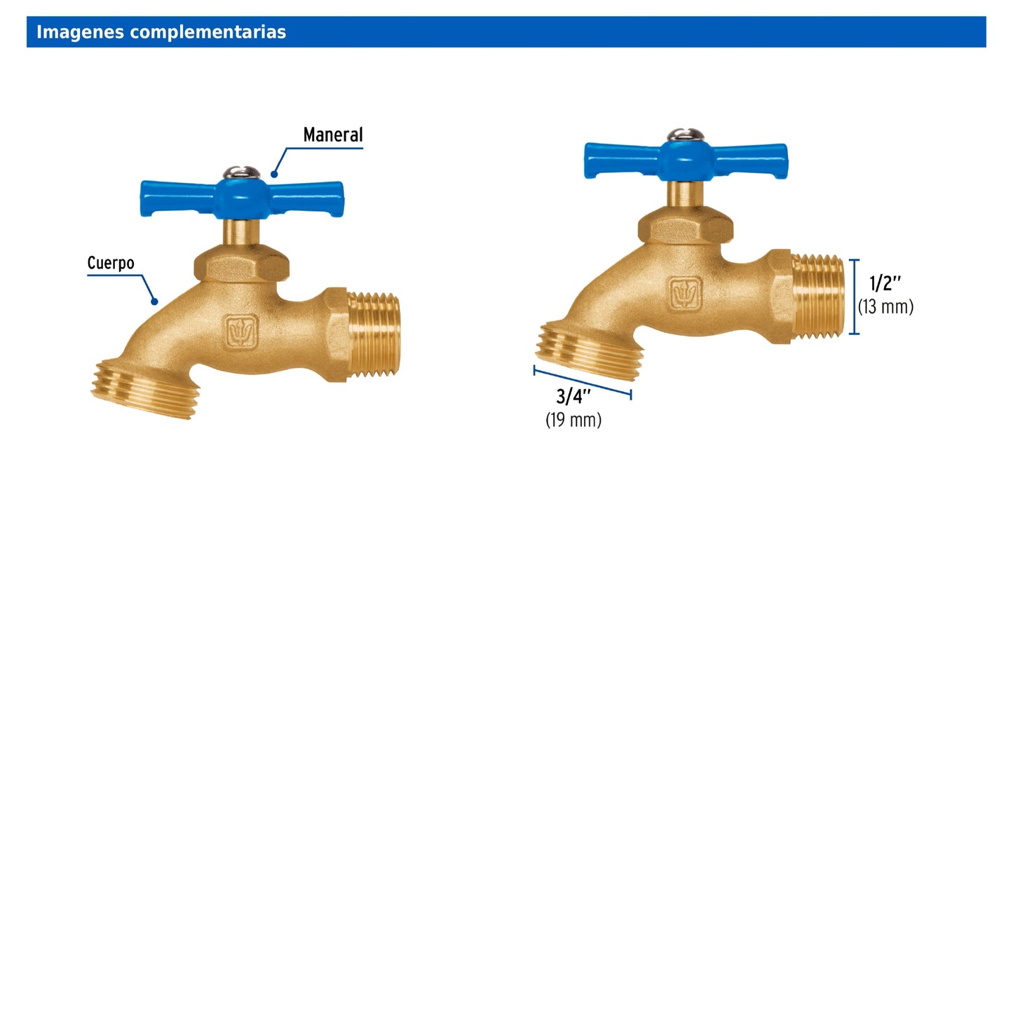 Llave para manguera de latón de 120 g con entrada de 1/2 pulgada en blíster