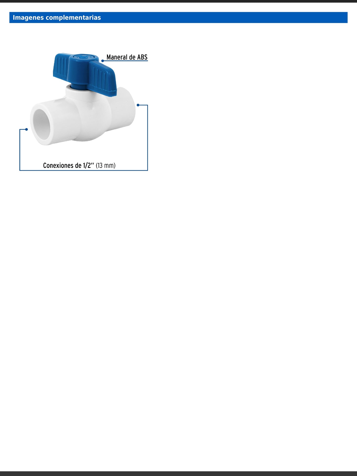 Válvula de esfera de PVC de 1/2 pulgada para cementar con maneral de ABS