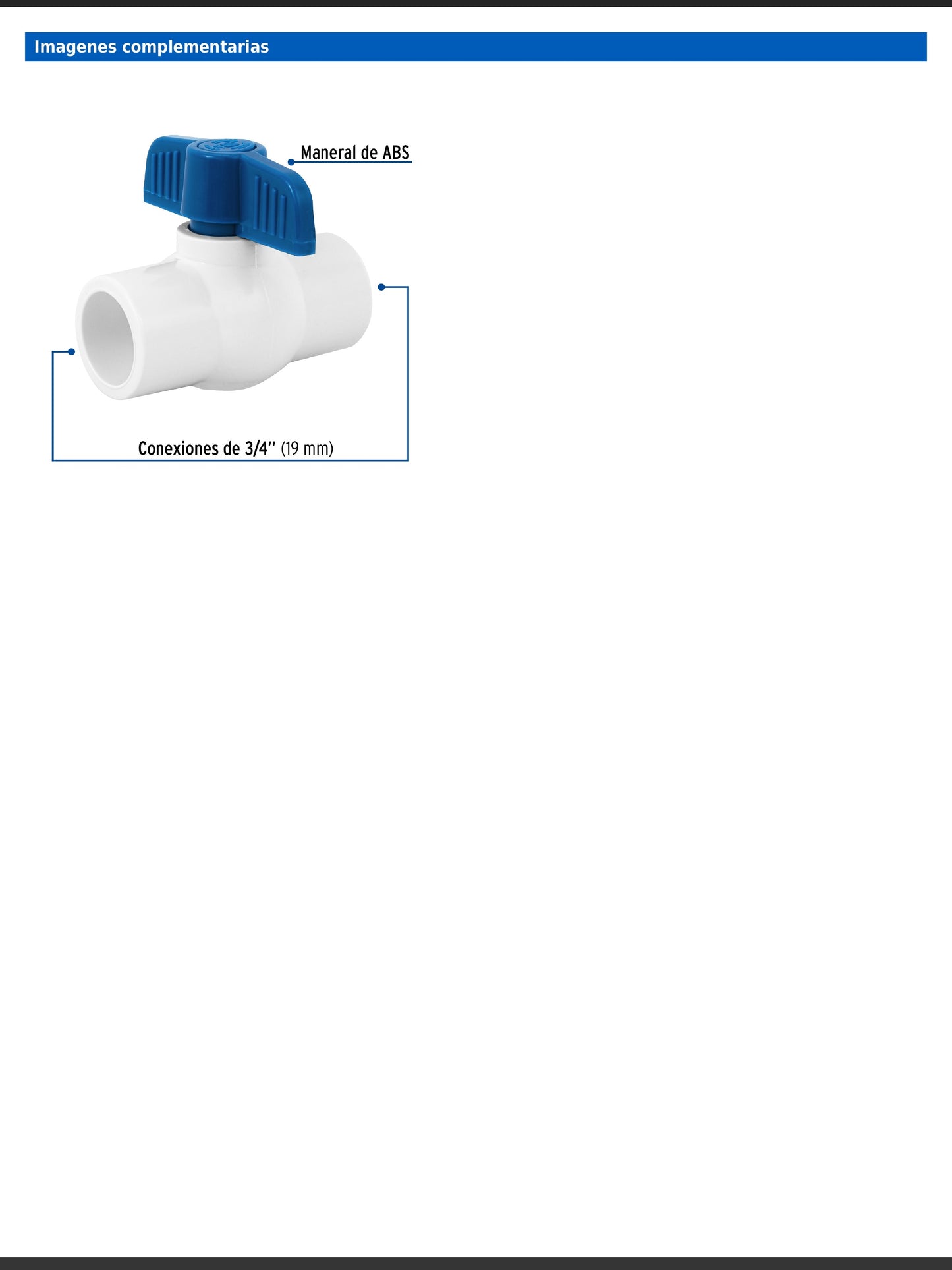 Válvula de esfera de PVC de 3/4 pulgada para cementar con maneral de ABS
