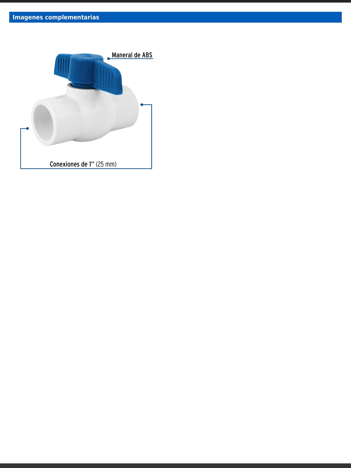 Válvula de esfera de PVC de 1 pulgada para cementar con maneral de ABS