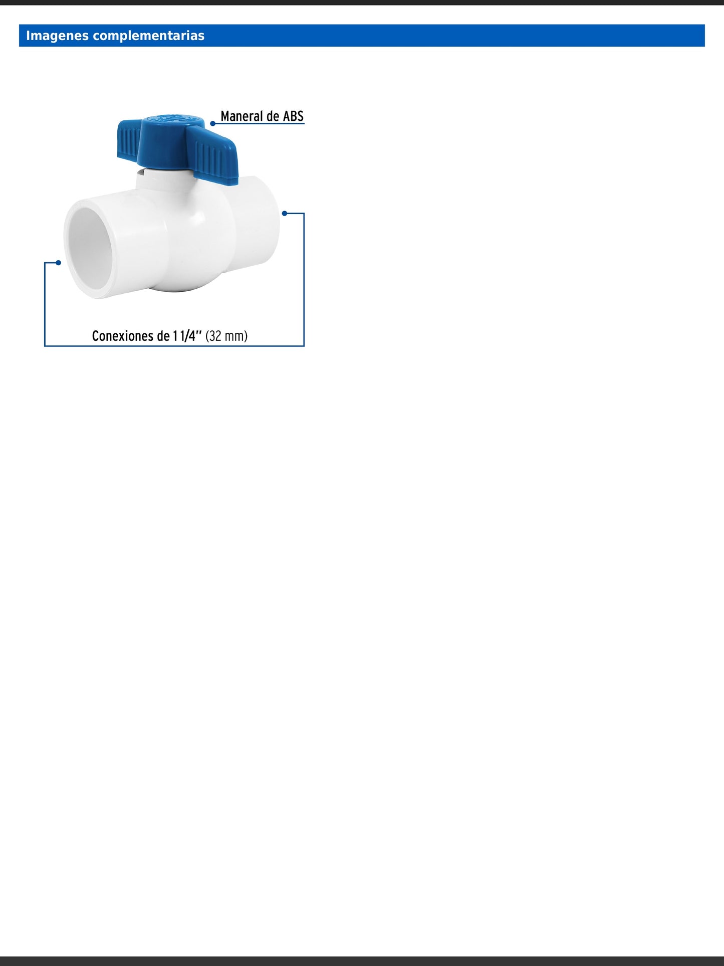 Válvula de esfera de PVC de 1 1/4 pulgadas para cementar con maneral de ABS