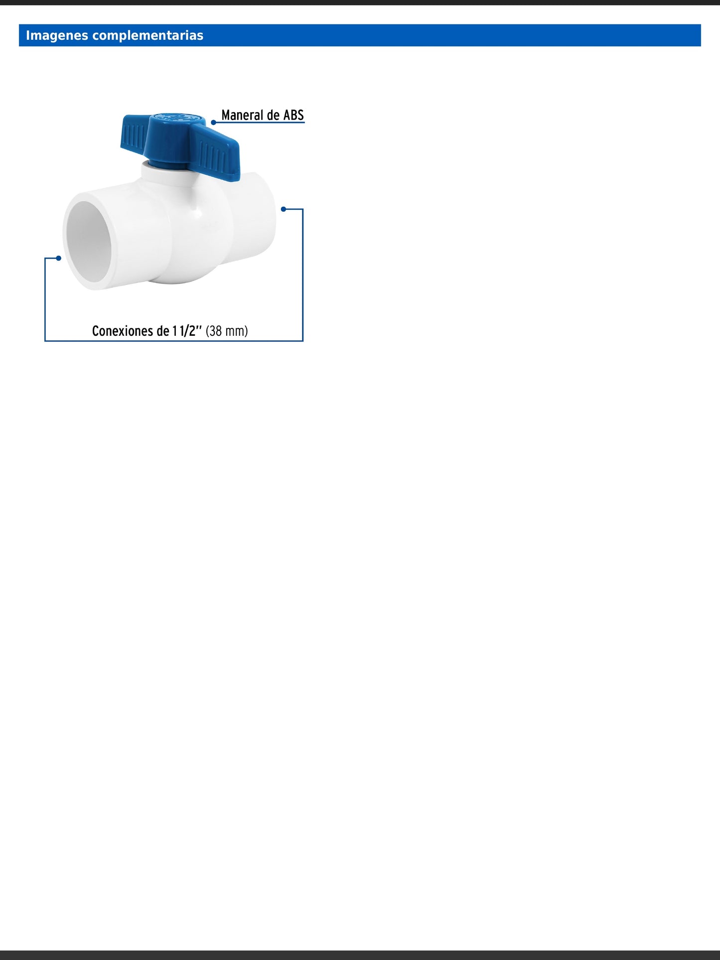 Válvula de esfera de PVC de 1 1/2 pulgadas para cementar con maneral de ABS