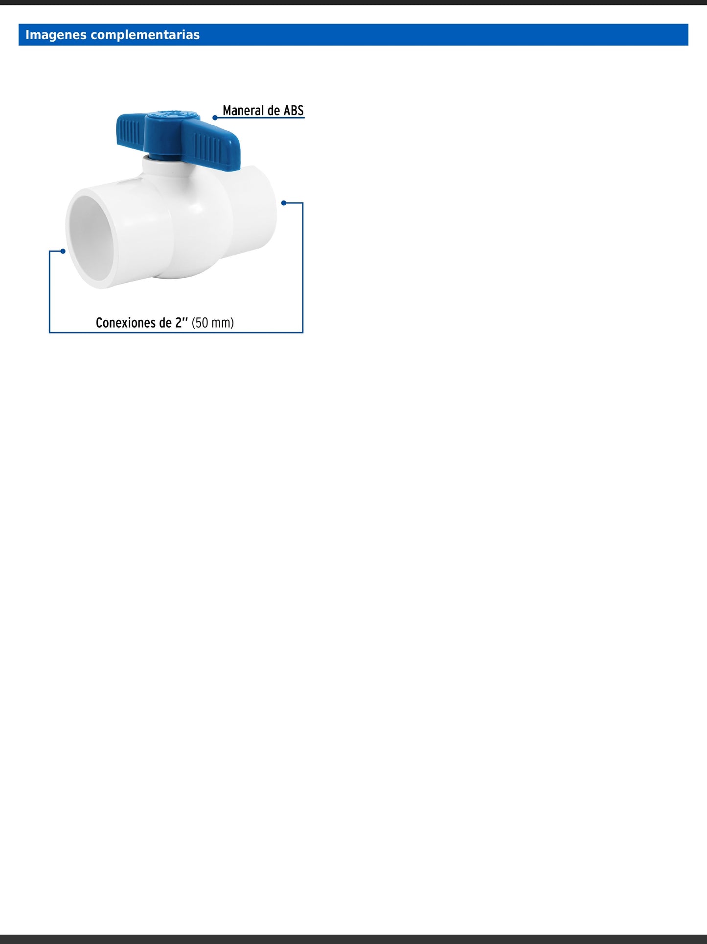 Válvula de esfera de PVC de 2 pulgadas para cementar con maneral de ABS