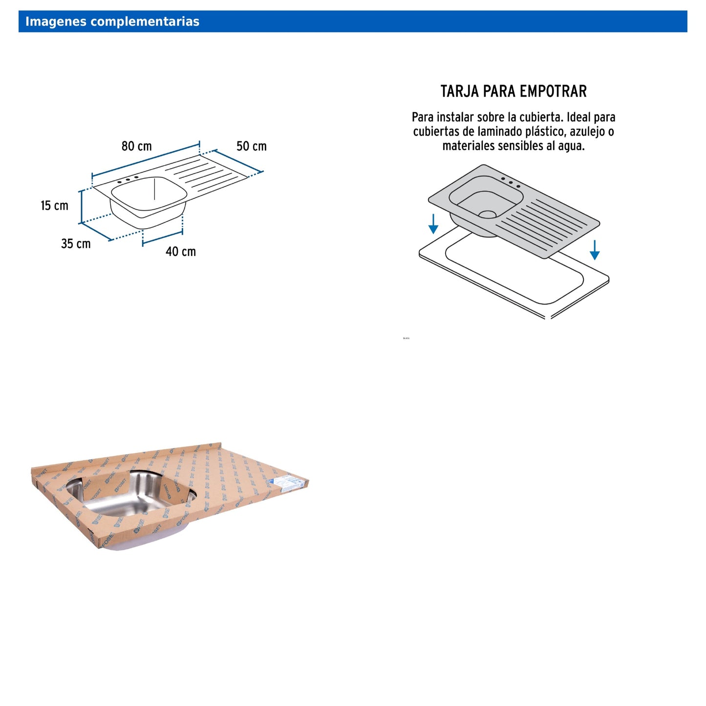 Tarja de sobreponer de 100x50 cm con tina izquierda y acabado satín