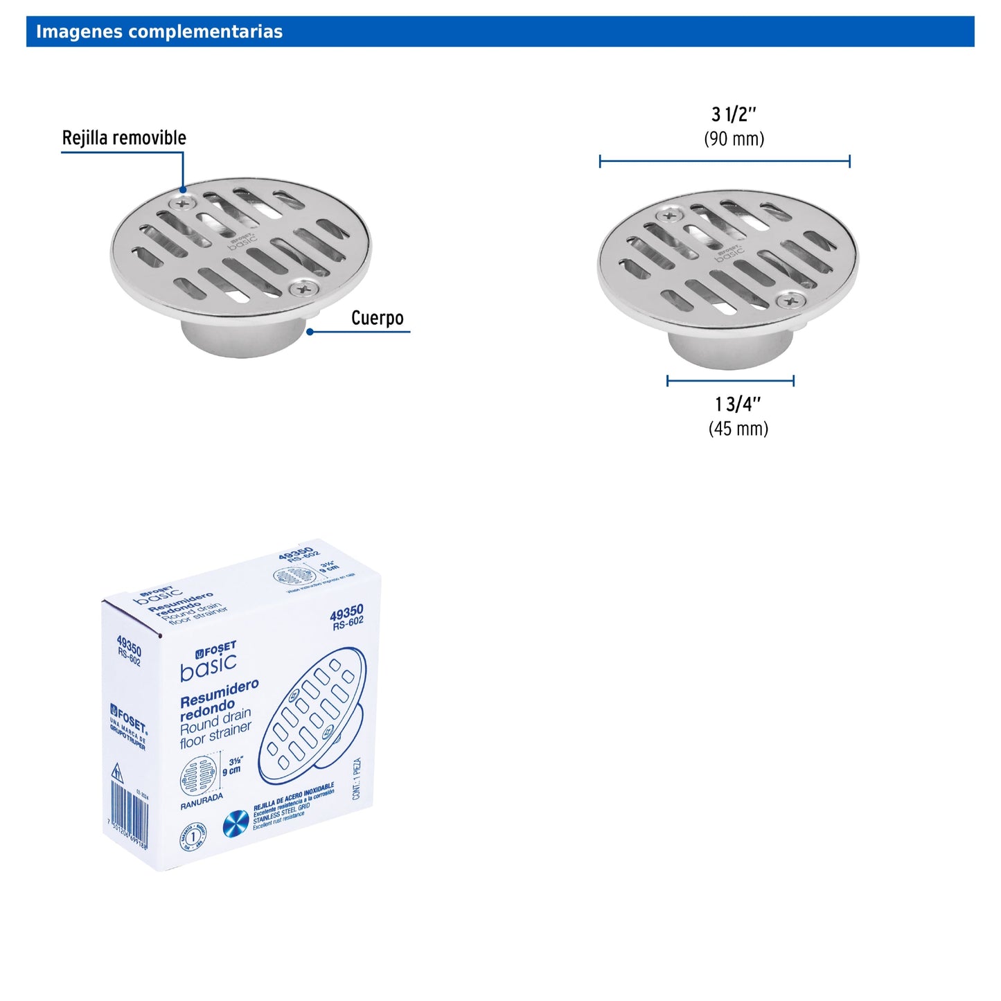 Resumidero redondo metálico de 3 1/2 pulgadas