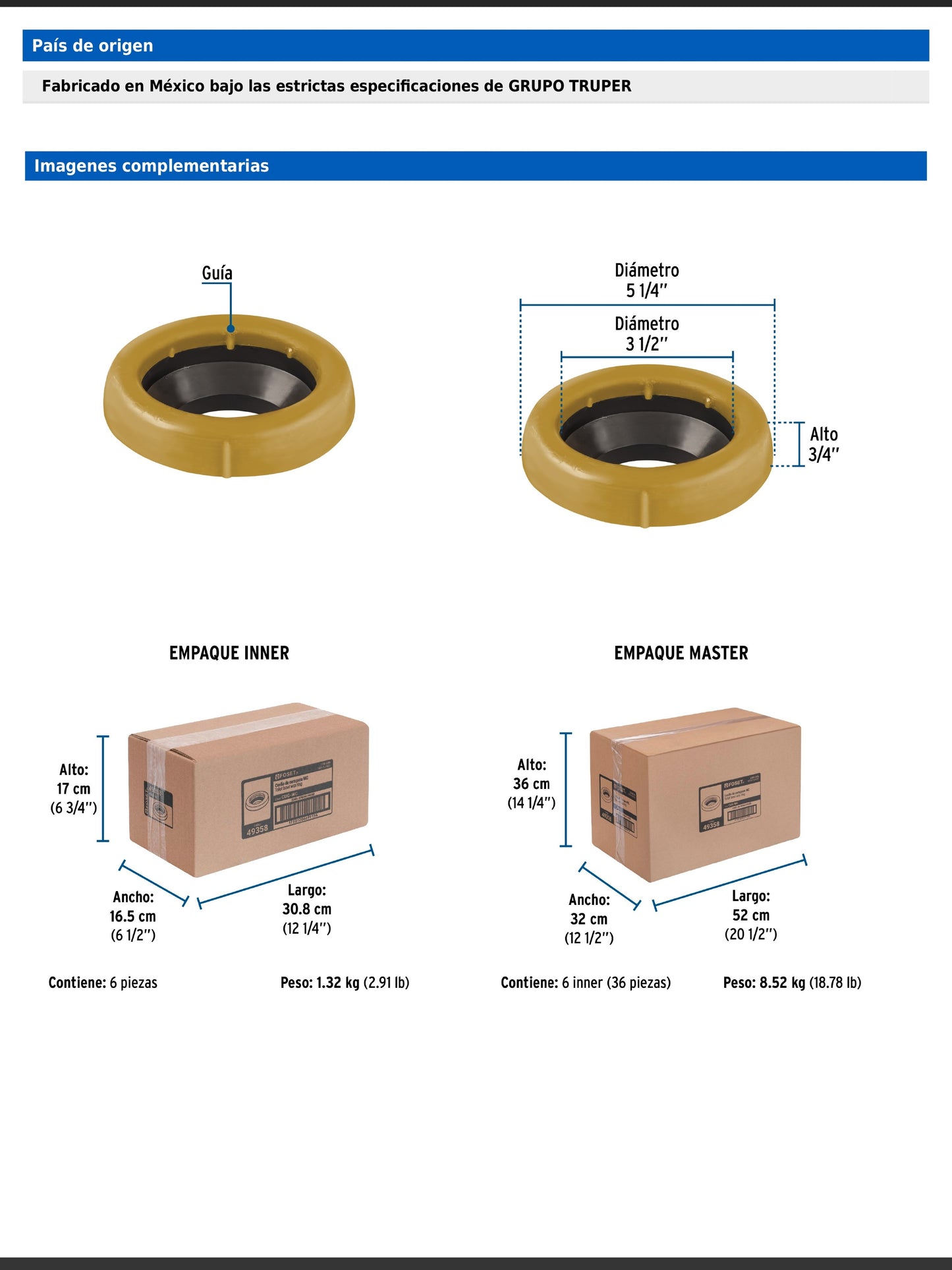 Cuello de cera con guía para WC de 170 g