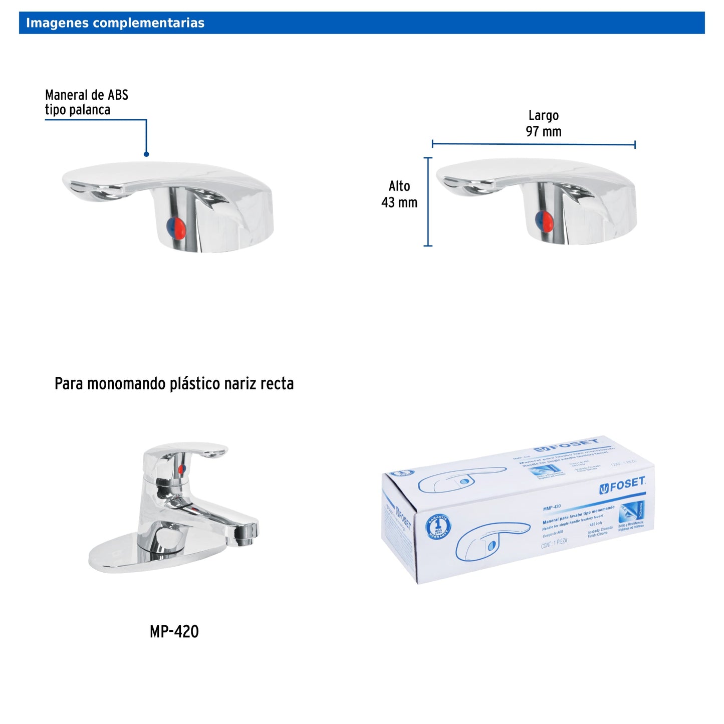Maneral tipo palanca de ABS para monomando de lavabo modelo MP-420