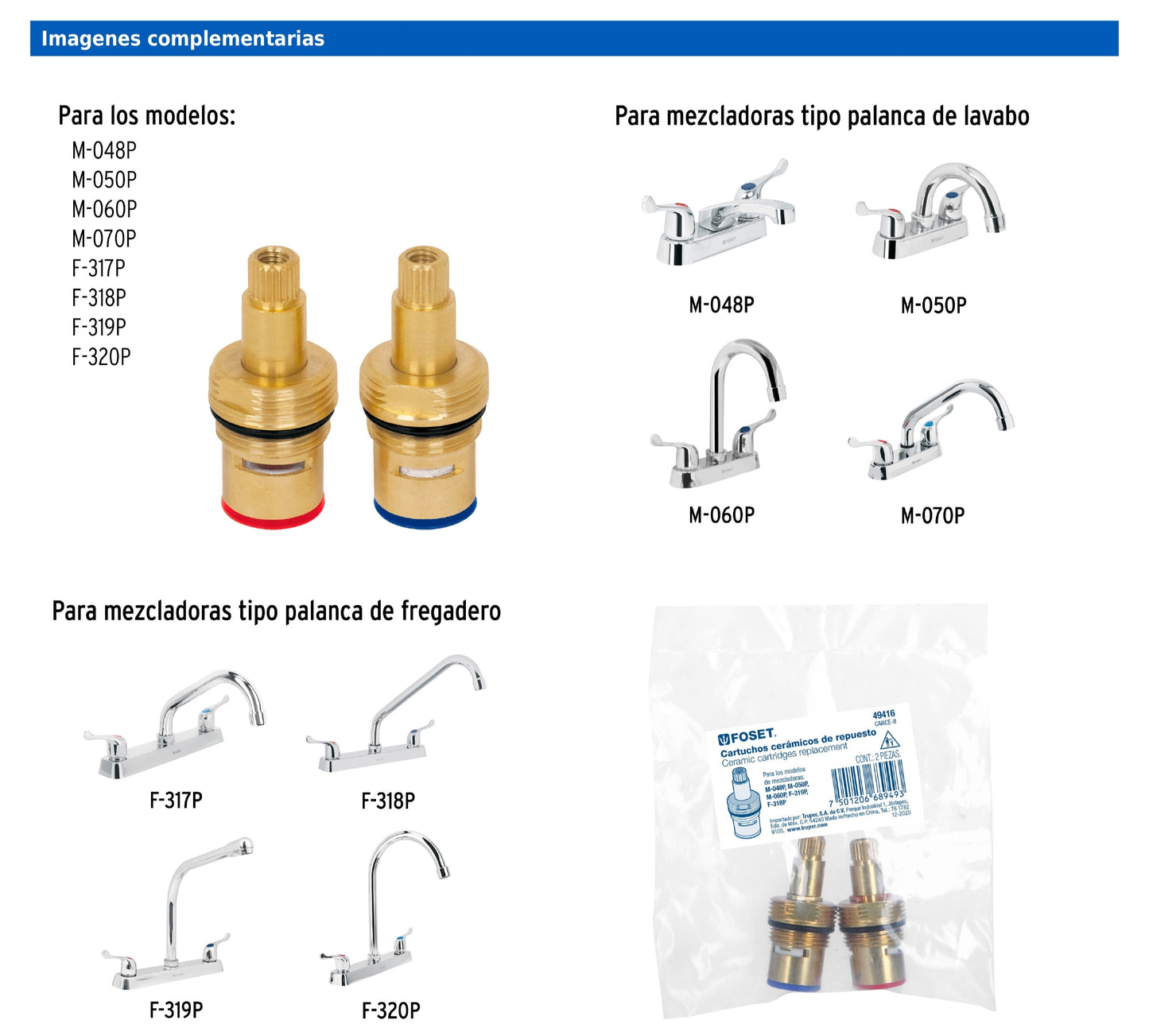 Bolsa con 2 cartuchos cerámicos para mezcladoras de palanca