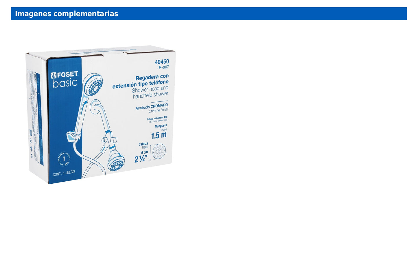 Regadera de 2-1/2" con brazo tipo teléfono y manguera de 1.5 m