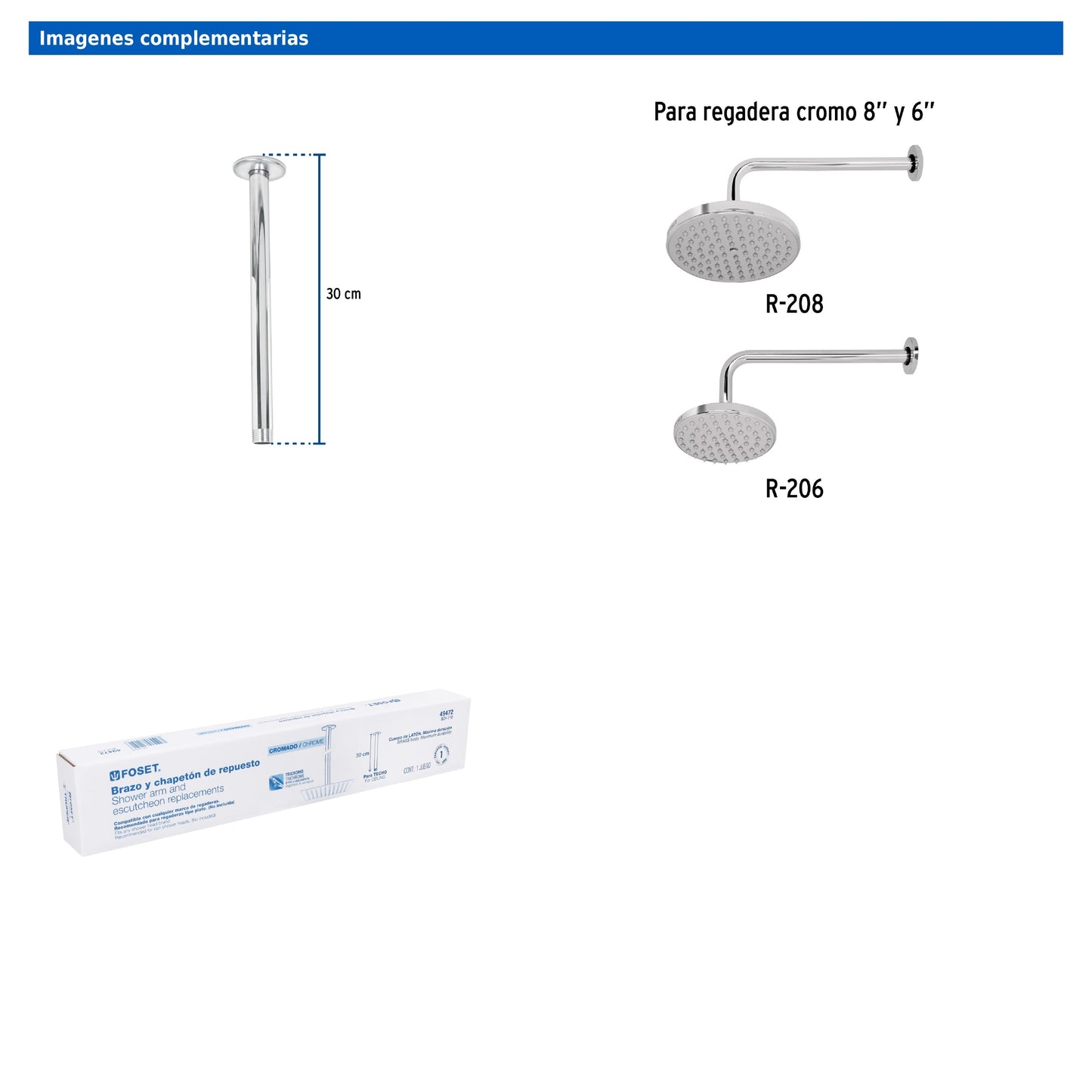 Brazo de techo de 30 cm con chapetón para regadera