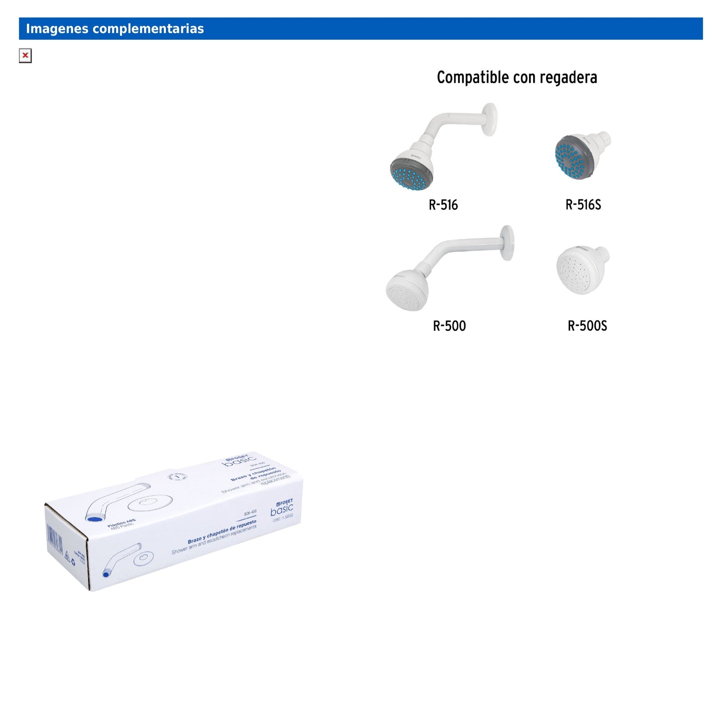 Brazo y chapetón plásticos para regadera