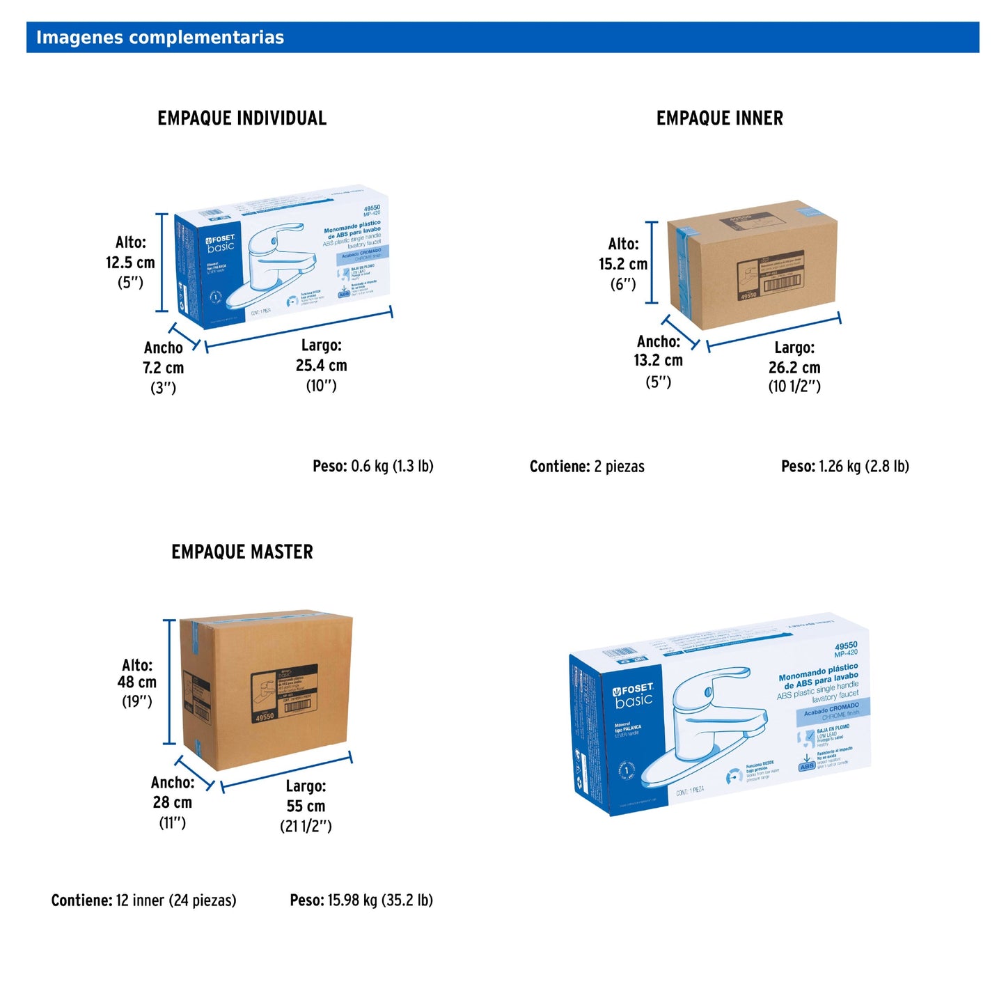 Monomando para lavabo de ABS con nariz recta y cubierta, incluye mangueras