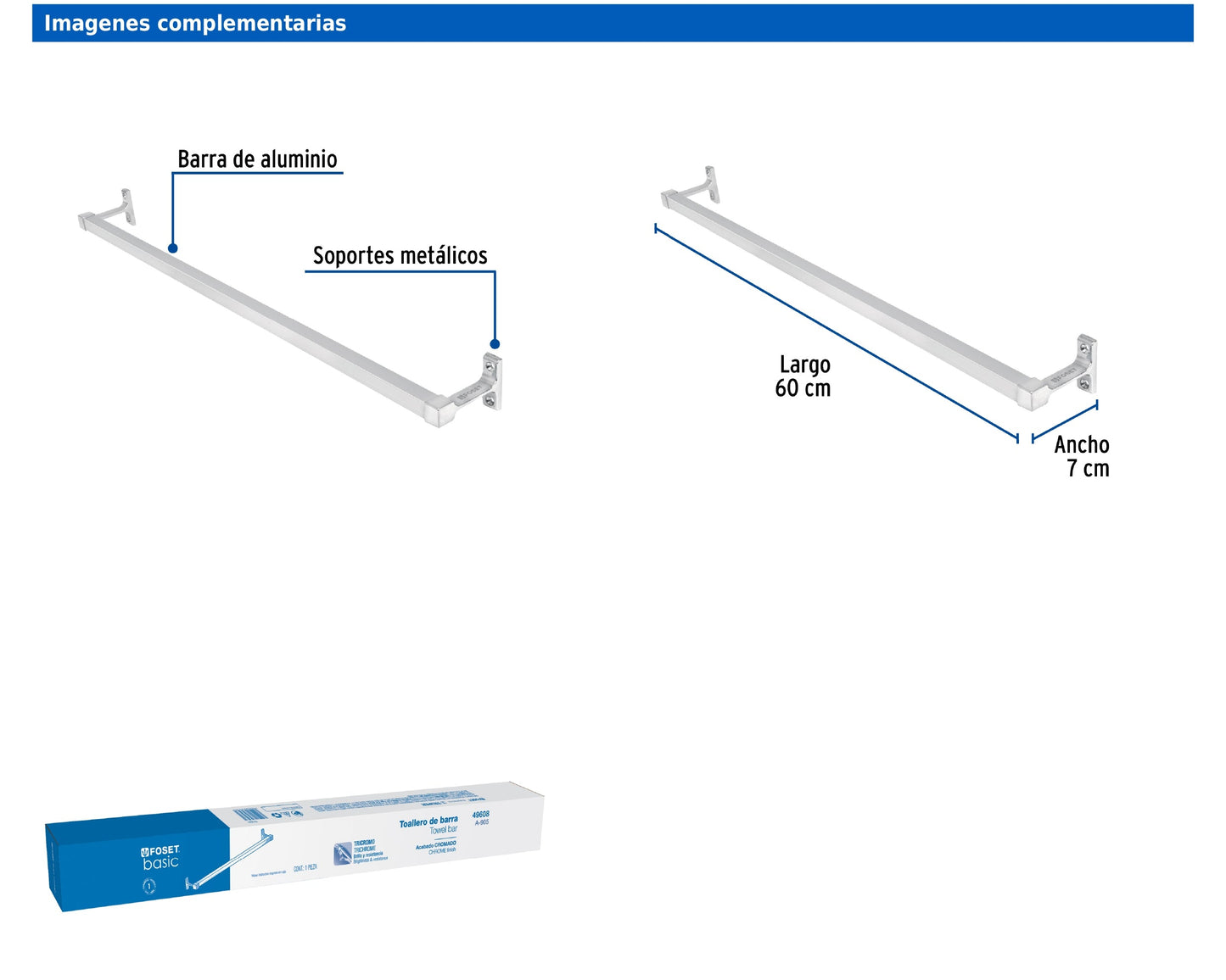 Toallero de barra largo metálico 60 cm