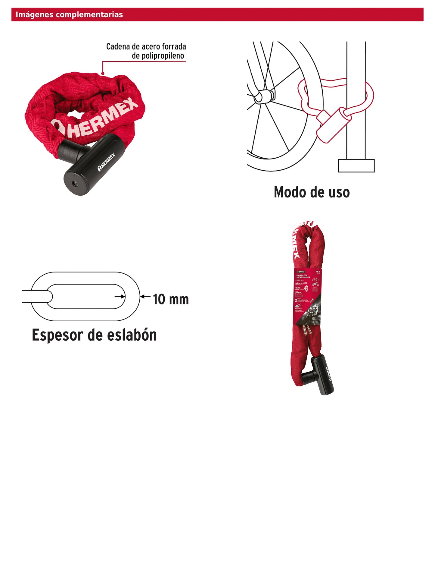 Candado con cadena forrada de 10 mm