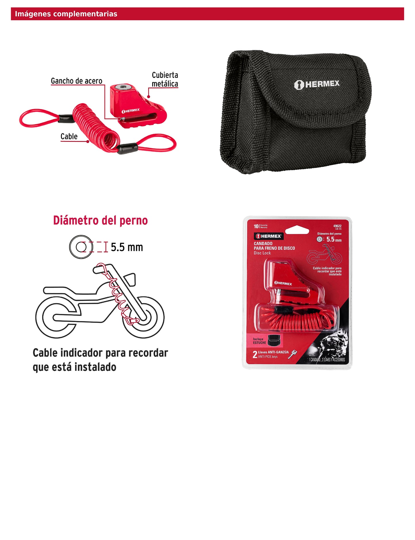 Candado para freno de disco motocicleta 5.5 mm