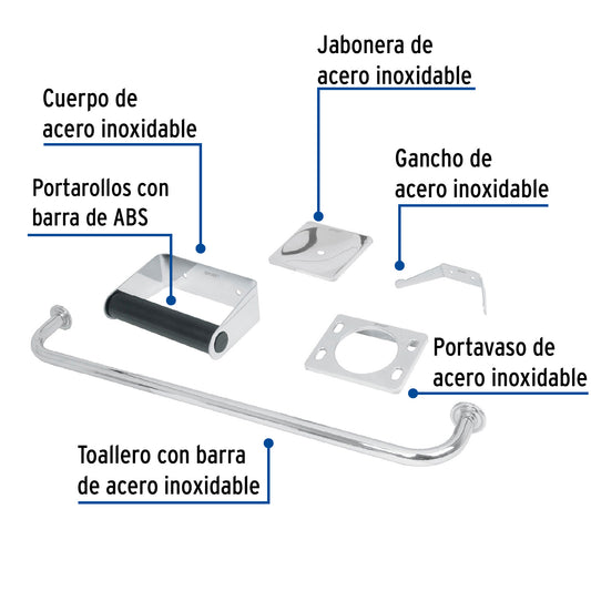 Juego de 5 accesorios para baño en acero inoxidable