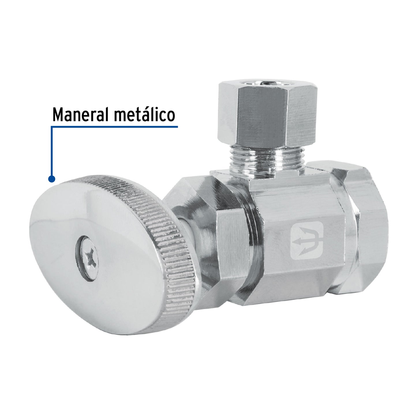 Llave angular de latón multivuelta 1/2 x 3/8 pulgada con maneral metálico