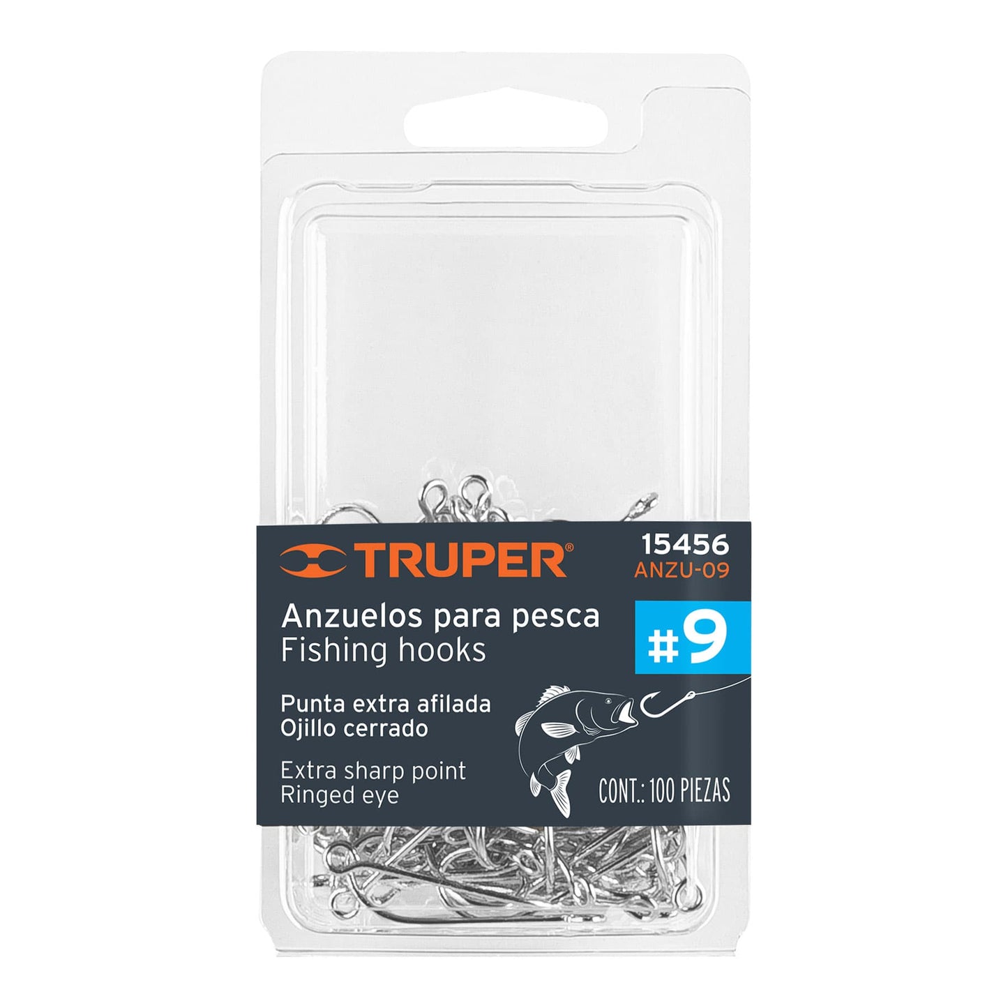 Blíster con 100 anzuelos de pesca número 9