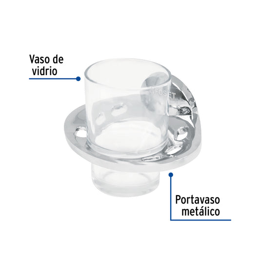 Portavaso cepillero metálico con vaso de vidrio