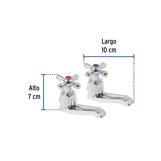 Juego de 2 llaves individuales para lavabo con manerales tipo cruceta y cartucho cerámico Aqua