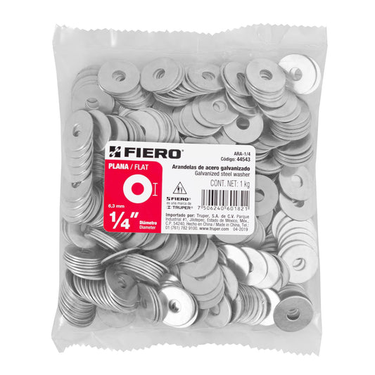 Arandelas Planas Galvanizadas 1/4 pulg Bolsa 1kg