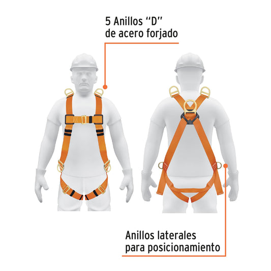 Arnes de seguridad para trabajo en altura ajustable con 5 argollas