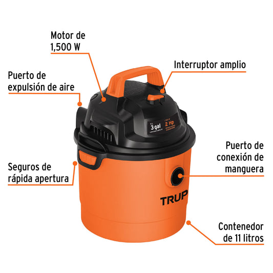 Aspiradora plástica 3 gal de sólidos y líquido