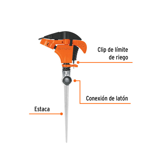 Aspersor plástico de una vía con estaca metálica de 11"