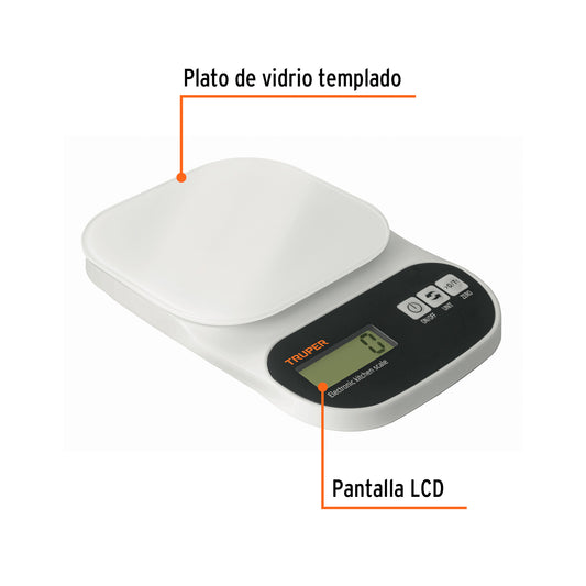Báscula digital para cocina de 5 kg con plato de vidrio