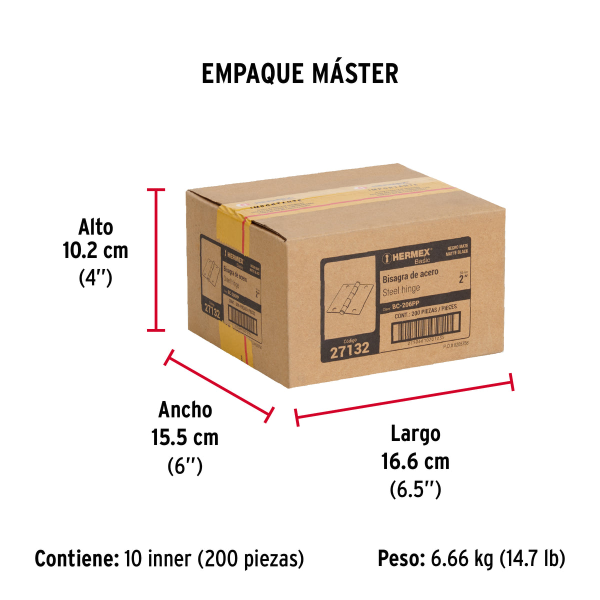 Bisagra cuadrada 2", acero negro mate, cabeza plana, BASIC · vista 6