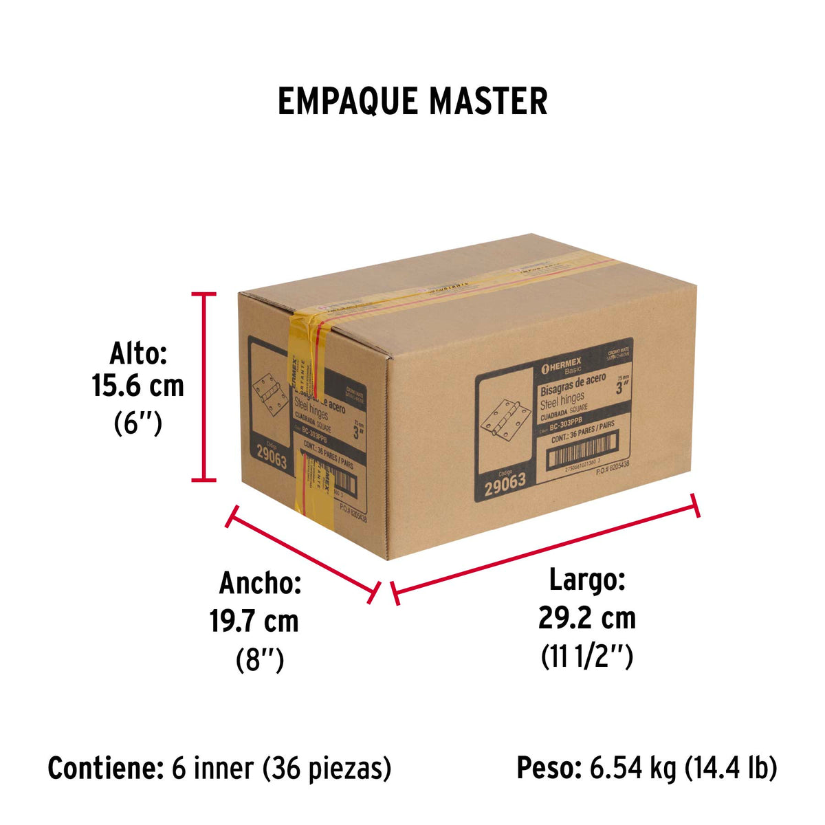 Bolsa 2 bisagras cuadradas 3", satinado, plana, BASIC · vista 4
