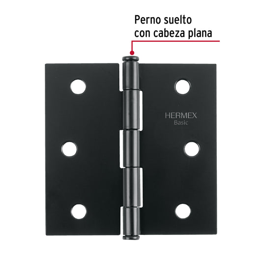 Bisagra cuadrada 3", acero negro mate, cabeza plana, BASIC · vista 2