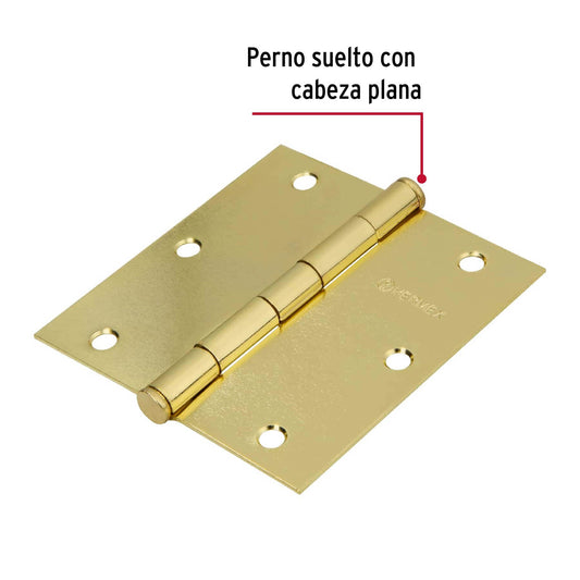 Bisagra cuadrada de acero con acabado latonado