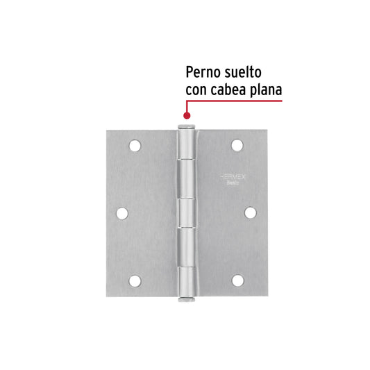 Bisagra cuadrada de acero con acabado satinado