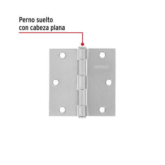 Bisagra cuadrada de acero con acabado satinado