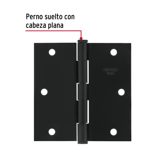 Bisagra cuadrada 3-1/2", acero negro mate cabeza plana BASIC · vista 2