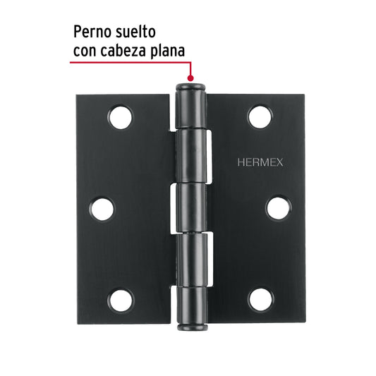 Bisagra cuadrada 3-1/2", acero negro mate, cabeza plana · vista 2