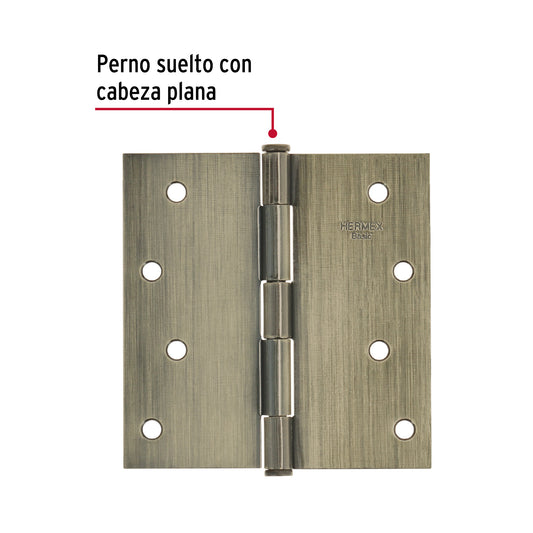 Bisagra cuadrada 4", latón antiguo, cabeza plana, Basic · vista 2