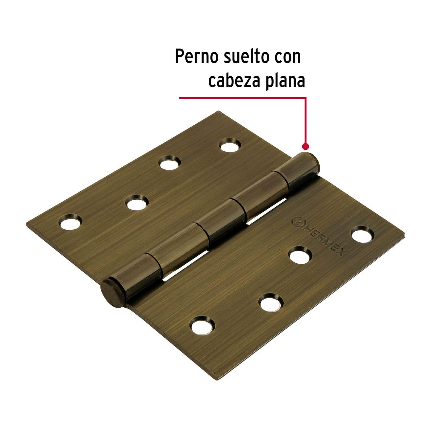 Bisagra cuadrada 4", Latón Antiguo, Cabeza Plana