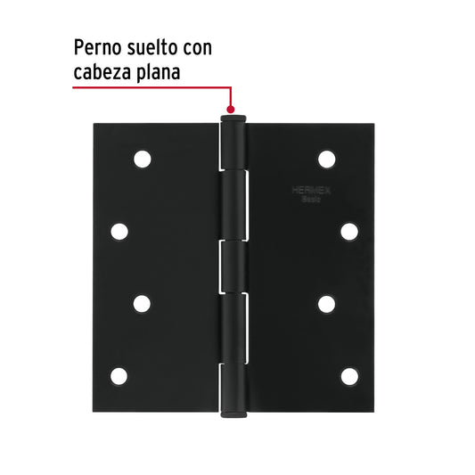 Bisagra cuadrada 4", acero negro mate, cabeza plana, BASIC · vista 2