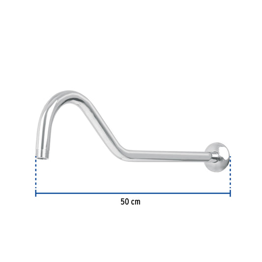 Brazo de 50 cm tipo gancho con chapetón para regadera