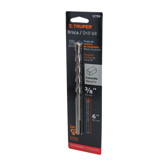 Broca para concreto de 3/8 x 6 in con punta de carburo de tungsteno