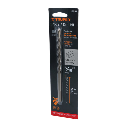 Broca para concreto de 5/16 x 6 in con punta de carburo de tungsteno