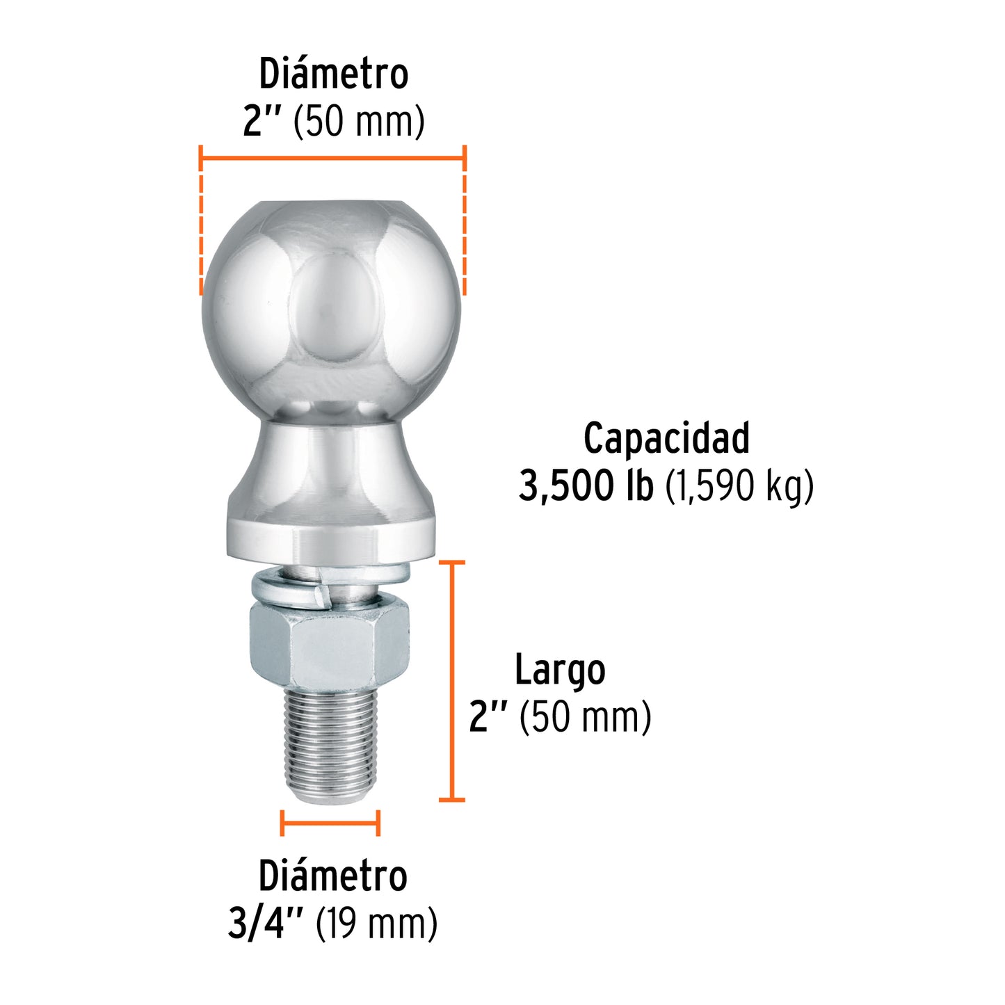 Bola de arrastre de 2" con capacidad de 3500 lb