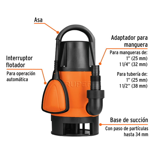 Bomba sumergible plástica para agua sucia de 1-1/2 HP