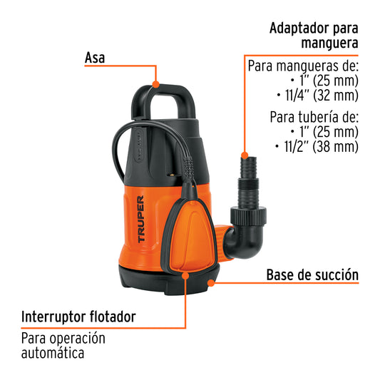 Bomba sumergible plástica para agua limpia de 1/2 HP