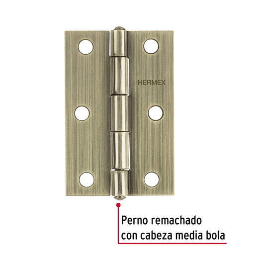 Bisagra rectangular 3 x 2", latón antiguo · vista 2
